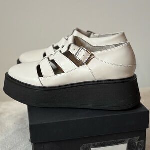 8 by YOOX Ivory Leather Buckle Platform Loafers
